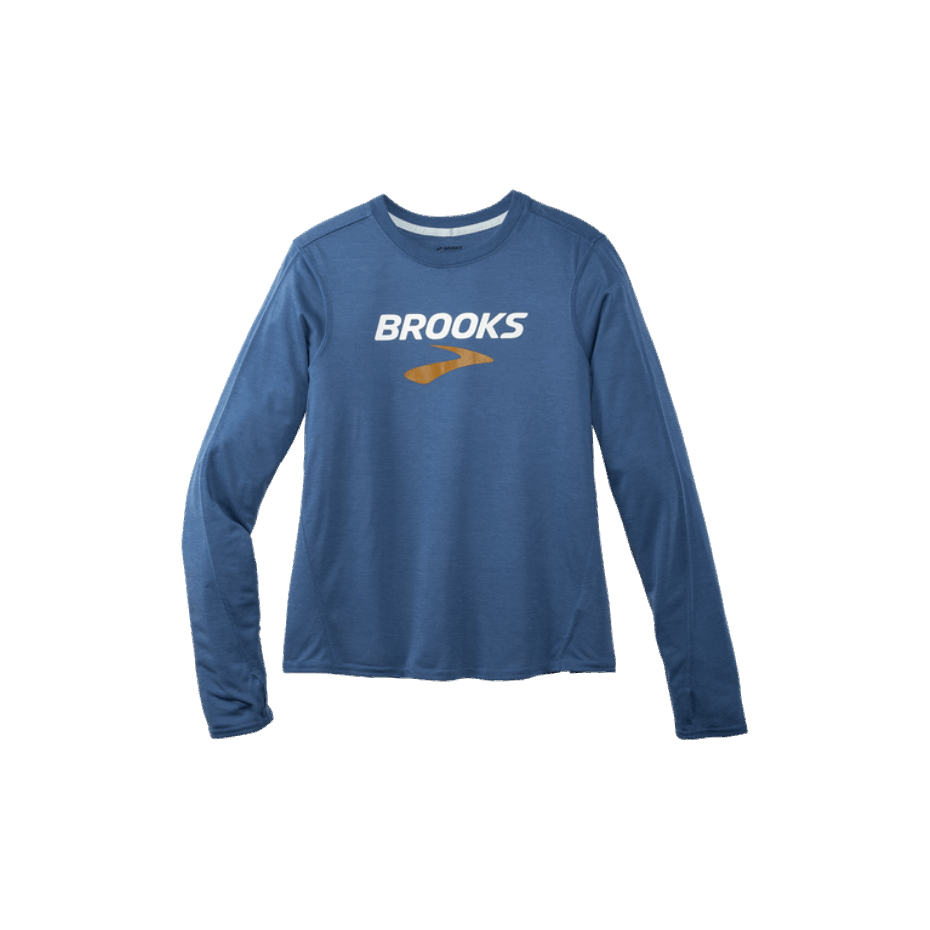 Gráfico De Distancia De Brooks Manga Larga Azul Jaspeado Logotipo De Ash-brooks